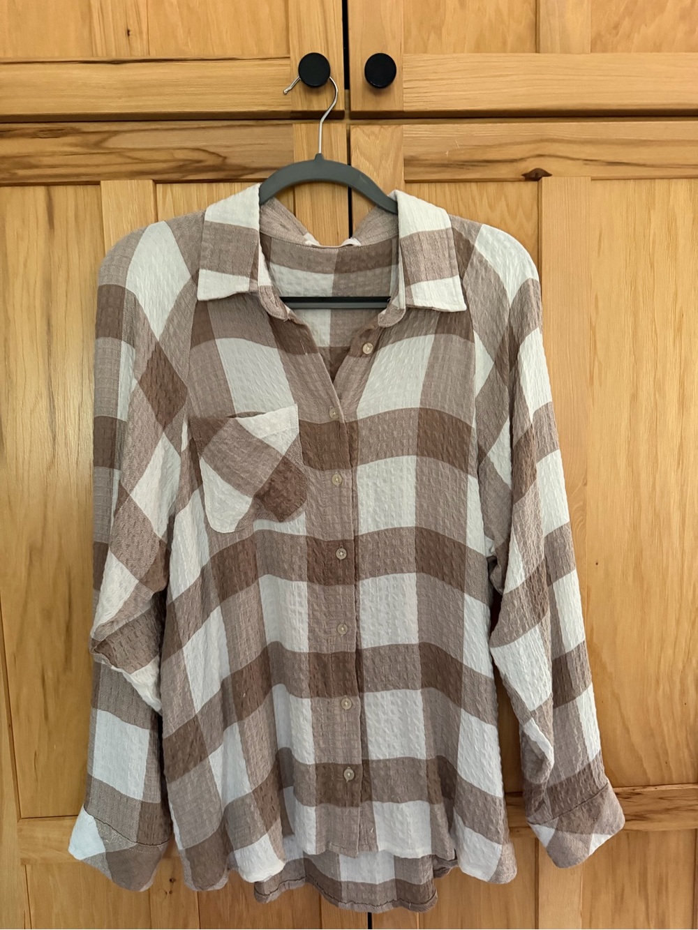 Carly Jean Los Angeles Brown and White Checked Button-Down Shirt